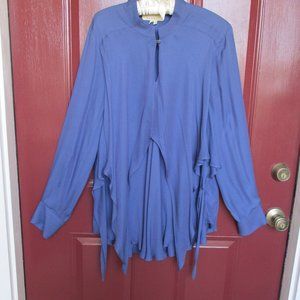 Artelier Nicole Miller Blouse Handkerchief Hem Blue XL